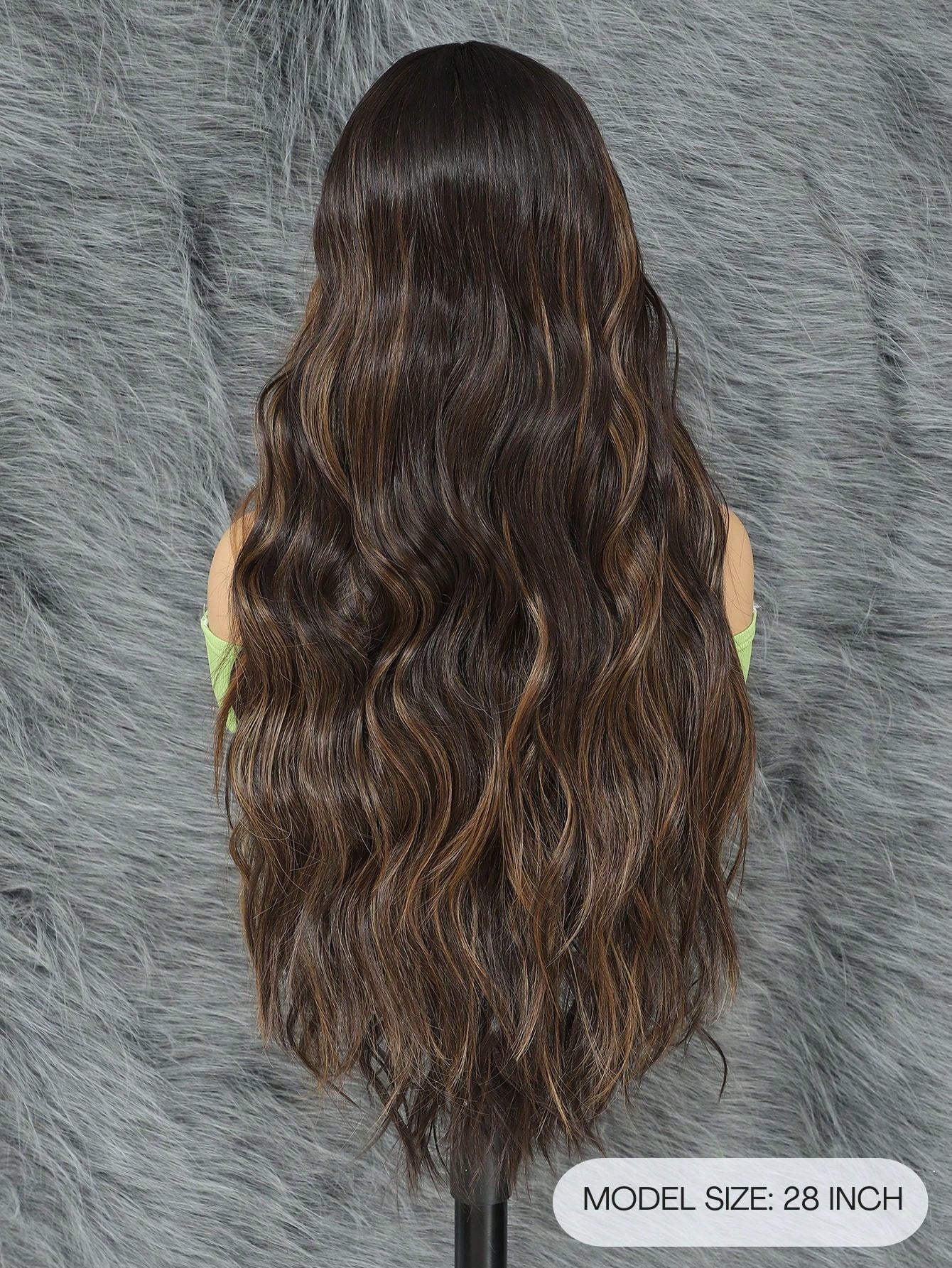 Peruca Sintética de Frente de Renda 13*4*1 T Part Peruca Frontal de Renda Sintética Pré-Desfiada Com Cabelo Longo Ondulado Para Mulheres 28 Polegadas, Perucas Amigas de Iniciantes Com Frente de Renda Transparente Onda Corporal Degradê Loiro
