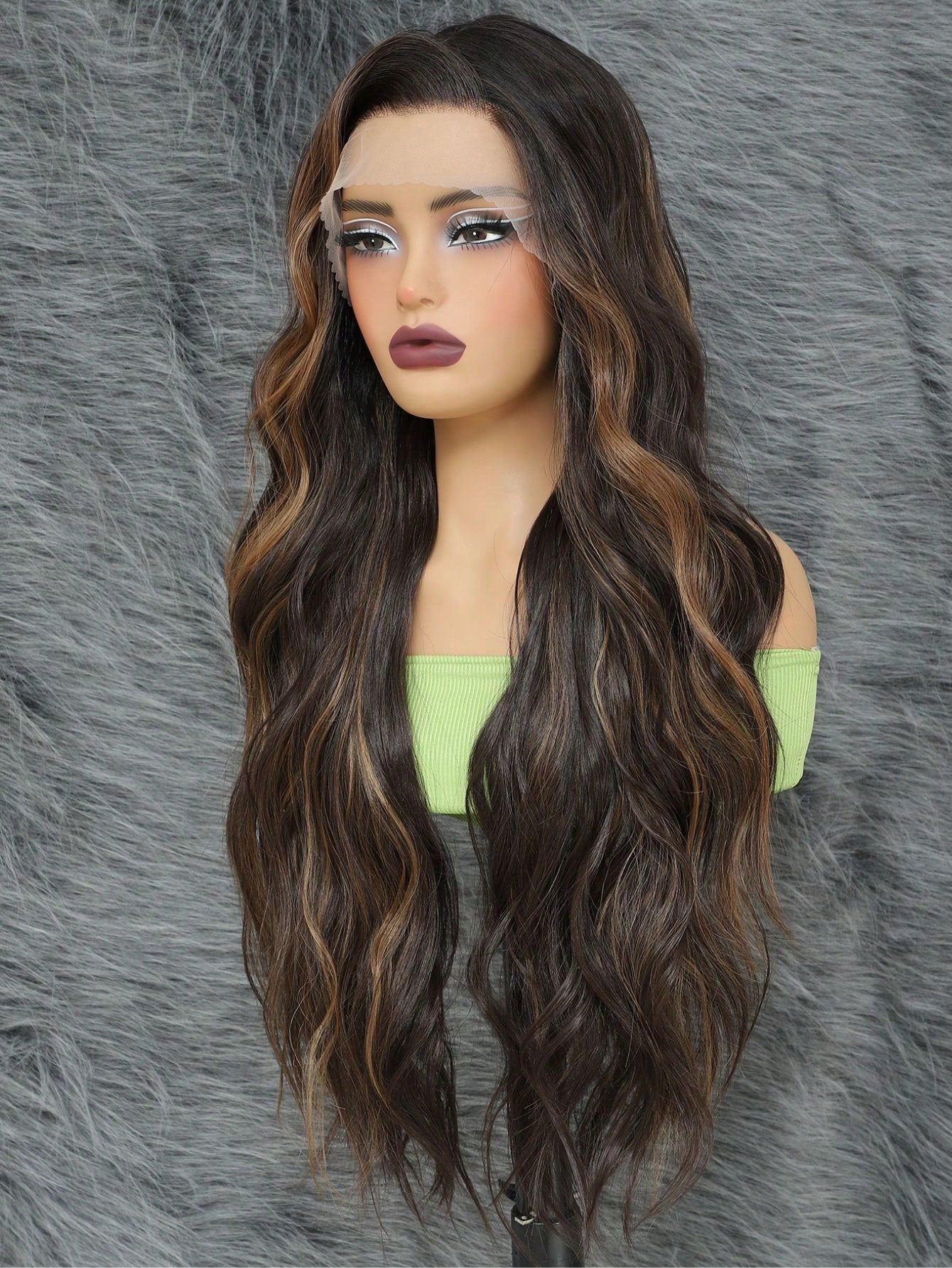 Peruca Sintética de Frente de Renda 13*4*1 T Part Peruca Frontal de Renda Sintética Pré-Desfiada Com Cabelo Longo Ondulado Para Mulheres 28 Polegadas, Perucas Amigas de Iniciantes Com Frente de Renda Transparente Onda Corporal Degradê Loiro