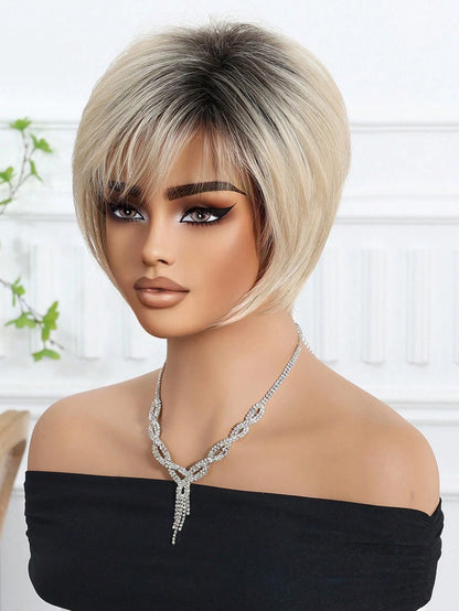 Peruca Curta Feminina Platinada Repicada