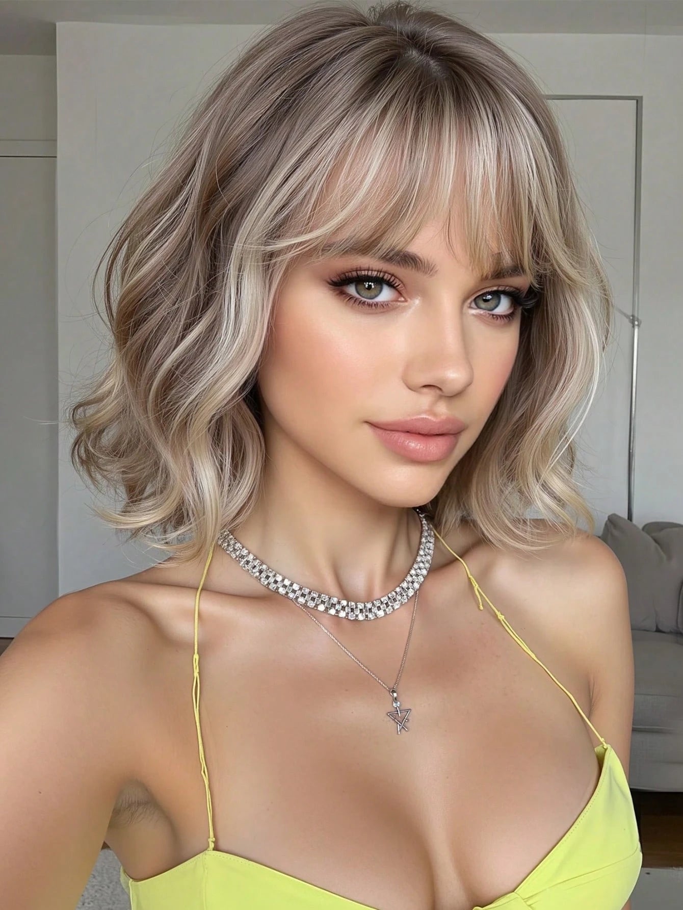 Peruca Curta Feminina Cacheada com Franja 